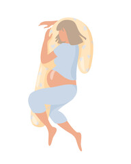 Pregnant women on J-shaped pillow. Vector