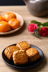 Chinese moon cake, traditional dessert celebrating in Chinese festival mid autumn or new year