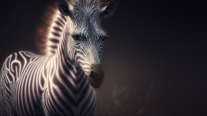 Zebra isolated on clean black background, dark, animal, space for text,generative ai
