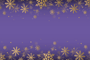 Christmas card with golden snowflakes. Winter background. Vector illustration