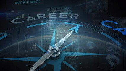 Animation of compass with text over padlock and data processing - Powered by Adobe