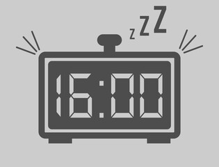 16:00 hours digital alarm clock. Vector with alarm clock marking time. Design for telling time with sleep icon