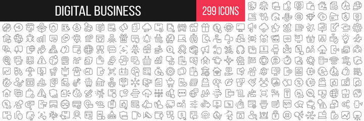 Digital business linear icons collection. Big set of 299 thin line icons in black. Vector illustration