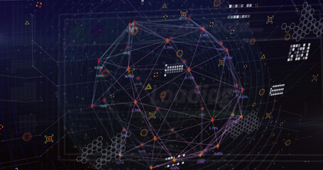 Image of icons, globe and connections in digital space