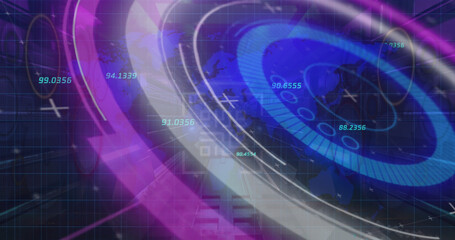 Image of processing circle, numbers and qr code in digital space