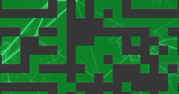 Image of qr code with white network of connections on green background