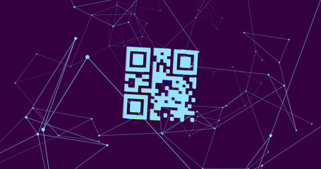 QR code scanner over network of connections against blue background
