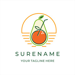 Avocado fruit sunset with orange juice logo design custom logo design