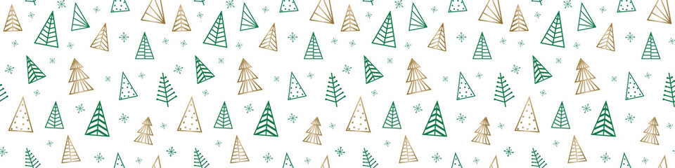 Golden Christmas trees - isolated. Banner. PNG illustration