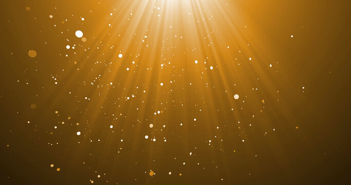 Image of falling confetti and light rays over yellow background