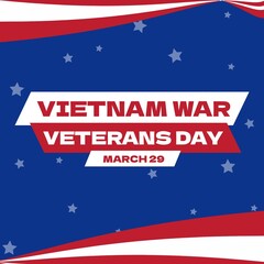Fototapeta na wymiar Composition of national vietnam war veterans day text over flag of usa