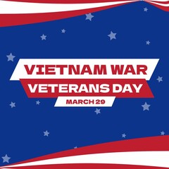 Composition of national vietnam war veterans day text over flag of usa