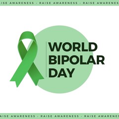 Composition of world bipolar day text over cancer ribbon