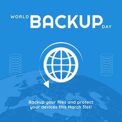 Naklejka premium Composition of world backup day text over globe icons
