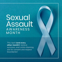 Composition of sexual assault awareness month text over cancer ribbon