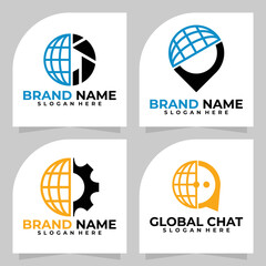 set of earth tech logo vector design template