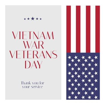 Composition of national vietnam war veterans day text over flag of usa