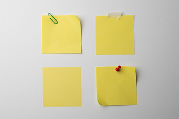 Yellow sticky memo notes with copy space on white background