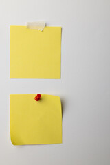 Yellow sticky memo notes and copy space on white background