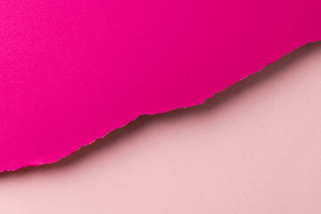 Ripped up pieces of pink paper with copy space on white background