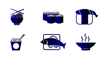 a set of gradient icons in the form of Asian food