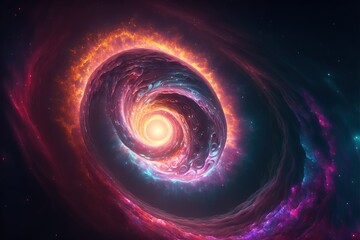 Abstract colorful of spiral and nebula flowing in concept space, science, universe. Generative AI.	