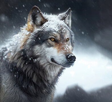 portrait of wolf in winter