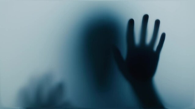 shadow of the monster behind the glass wants to get into the house. The concept of the walking dead, zambi, nightmares