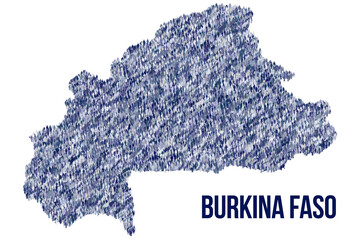 The map of the Burkina Faso made of pictograms of people or stickman figures. The concept of population, sociocultural system, society, people, national community of the state. illustration.