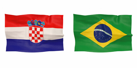Flags of the football quarterfinalists Croatia Brazil 3d-rendering