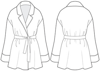 Dressing gown flat technical cad drawing vector template - obrazy, fototapety, plakaty