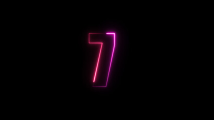 Neon number 7 on black background. Seven.	