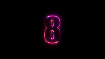 Neon number 8 on black background. Eight.	