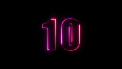 Neon number 10 on black background. Ten.