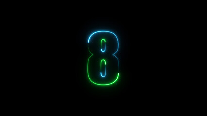 Neon number 8 on black background. Eight.	