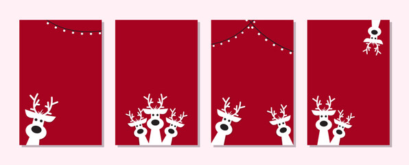 Cute reindeer on a red background. Christmas background, banner ,or card Collection. © TestersDesigns