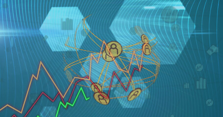 Image of network of connections with people icons over statistics