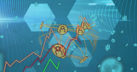 Image of network of connections with people icons over statistics