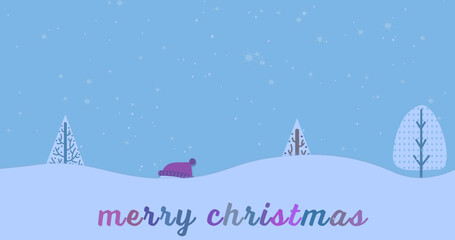 Fototapeta na wymiar Composite of snow falling over christmas greetings text on blue background