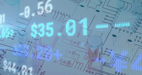 Digital image of stock market data processing against microprocessor connections