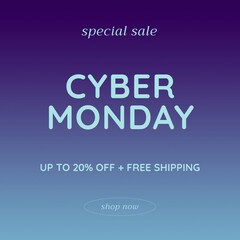 Image of cyber monday on violet and blue background