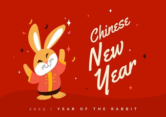 Composition of chinese new year text over rabbit on red background