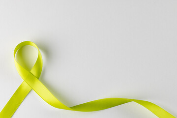 Composition of light green std health awareness ribbon, on white background with copy space