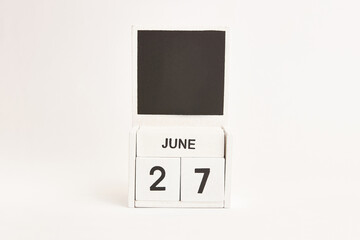 Calendar with the date June 27 and a place for designers. Illustration for an event of a certain date.