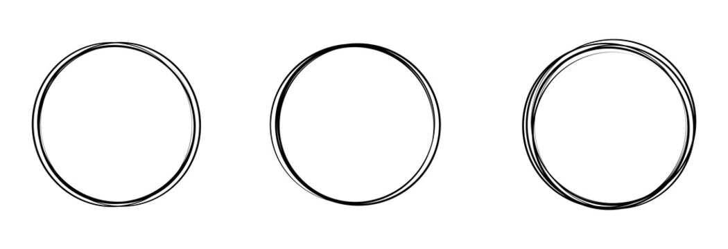 Set of geometric round black frames isolated on white.Modern Geometrical frames.Simple abstract black frames.Set of one line frames collection.Wedding invitation elements.