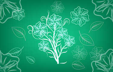 Green and white floral seamless pattern in the bohemian style