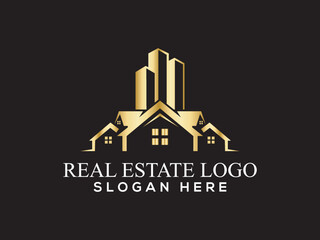 Luxury real estate,  building, house property logo design vector template