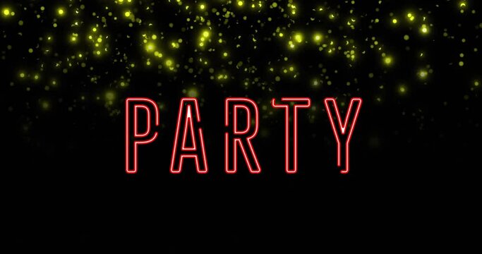 Animation of party text over flashing yellow lights