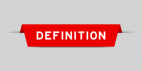 Red color inserted label with word definition on gray background