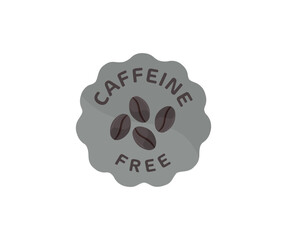 Caffeine free icon sign label or sticker, mark sign logo design. Healthy natural organic product. Caffeinel free badge, coffee beans. Coffee without caffeine-stamp vector design and illustration.
